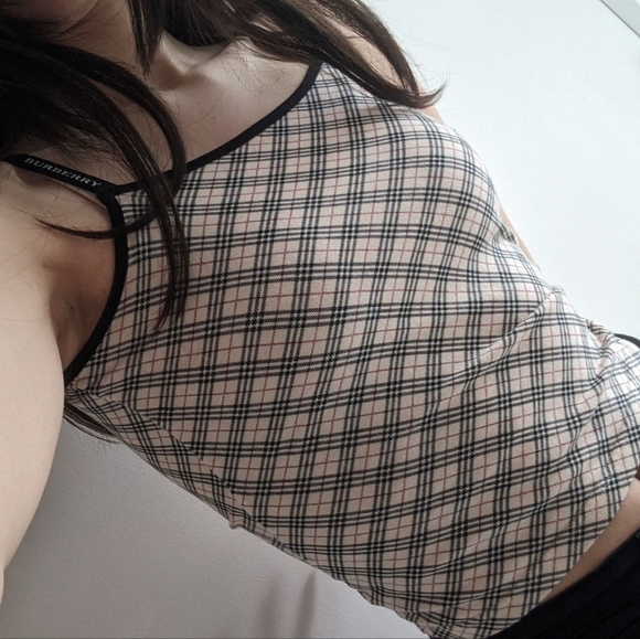 Burberry Tops - Burberry Nova Check Plaid beige cami crop top logo spell out straps Authentic